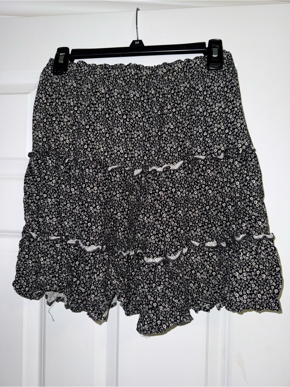 Smocked Black Floral Ruffle Mini Skirt